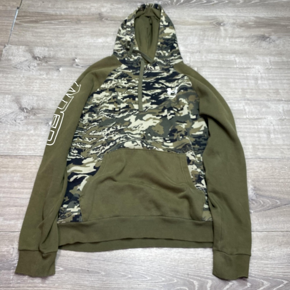 Under Armour Hoodie Mens Medium Green Camo Fleece Pullover Kangaroo Pocket